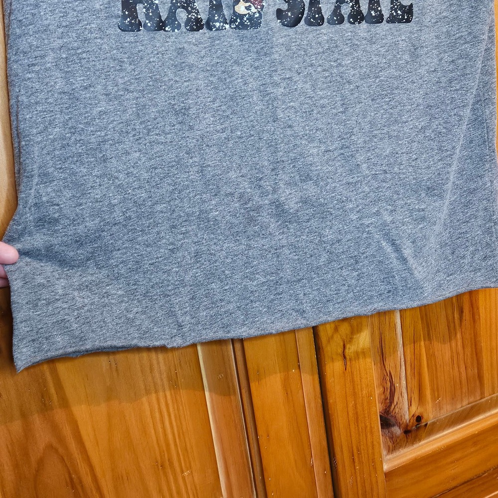 Gray Mississippi State University MSU T-Shirt Raw‎ Hem No Size Measures As M/L - Picture 5 of 5